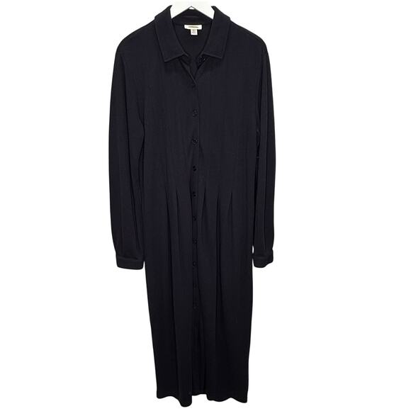 Vintage Talbots Long Sleeve Dress Size L Navy Blue Pleated Modest Button Front - Picture 1 of 7